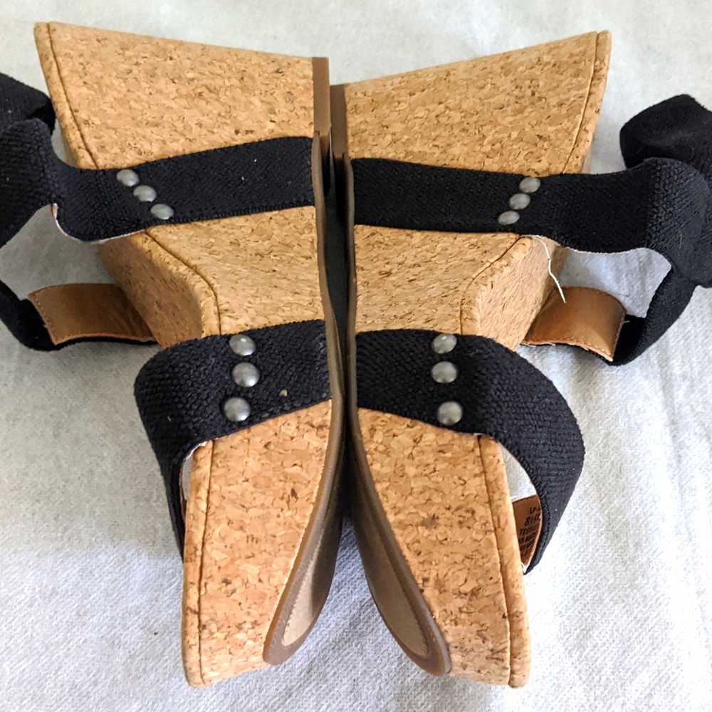 Lucky Brand LP-Maxyne Women's Black Textile Upper Cork Wedge Sandals - Picture 6 of 11